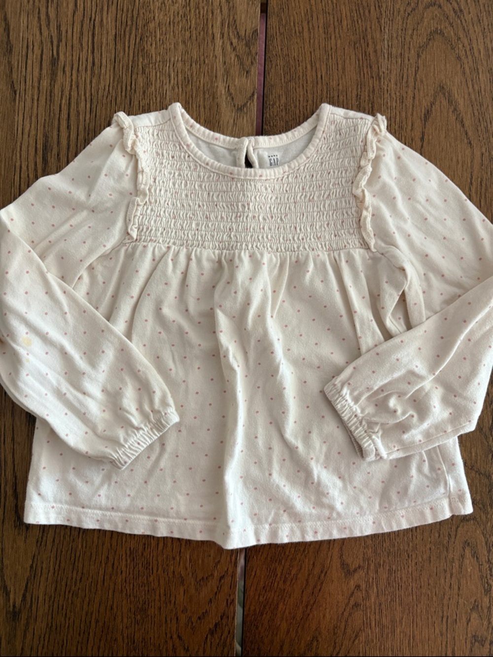 GAP Kids Light Pink Long-Sleeve Smocked Polka Dot Top 100% Cotton